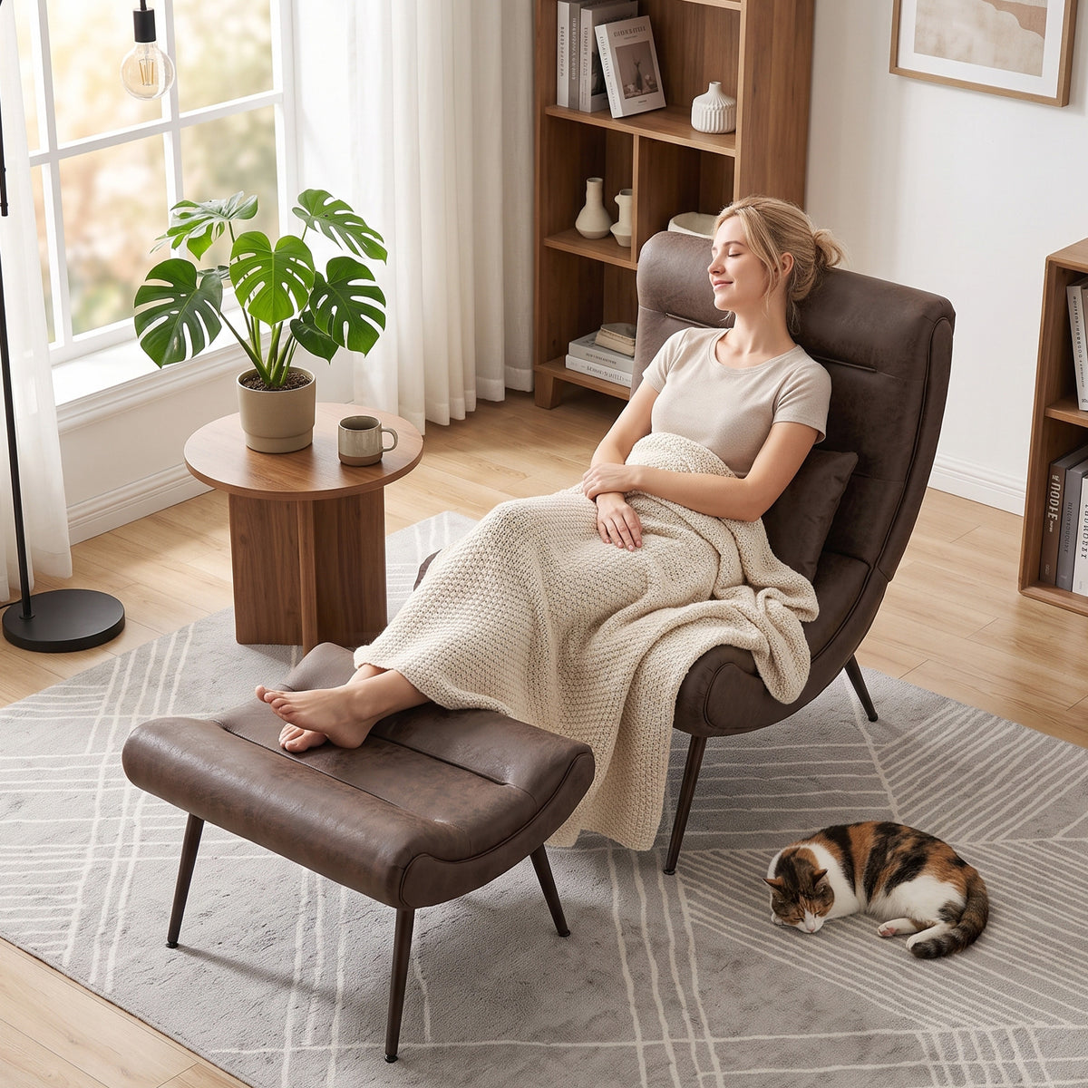 HOMCOM Upholstered Lounge Chair With Footstool And Lumbar Pillow