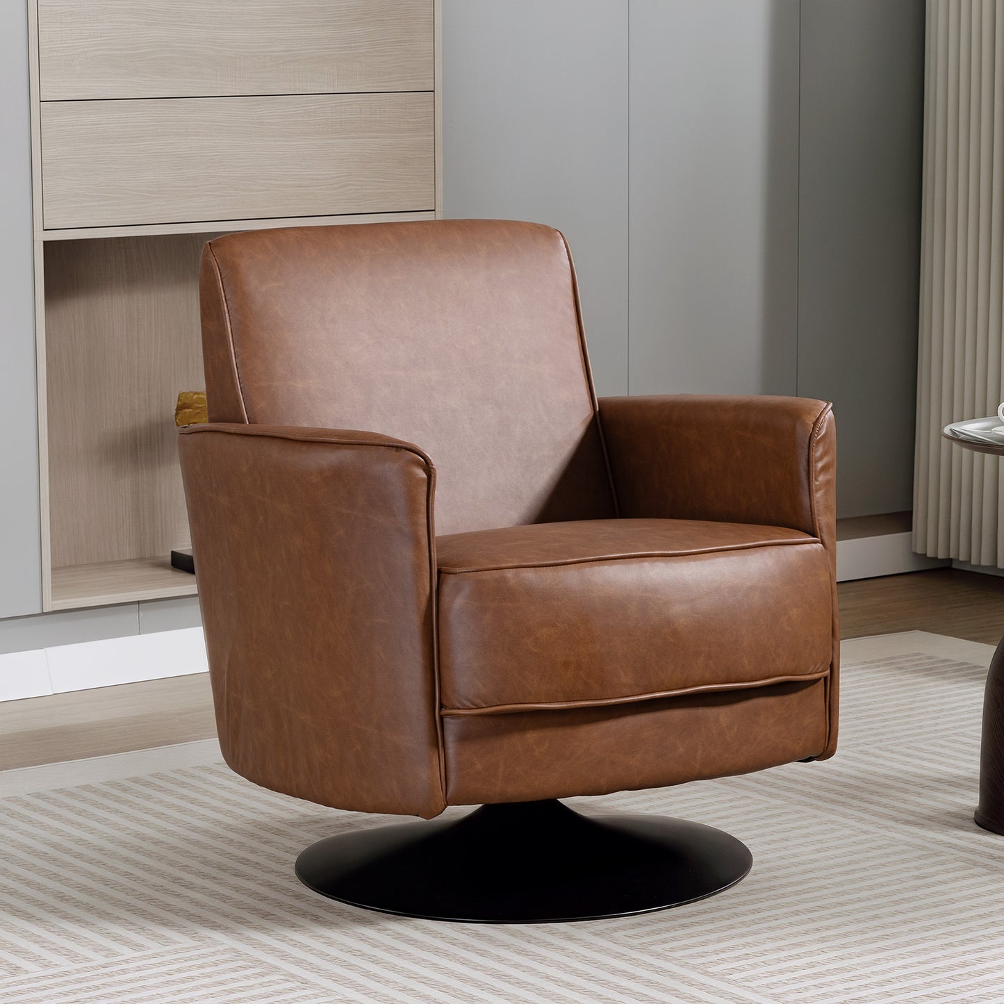 HOMCOM Upholstered Swivel Accent Chair With Pocket Spring Seat Support And 20cm Thick Padding Brown