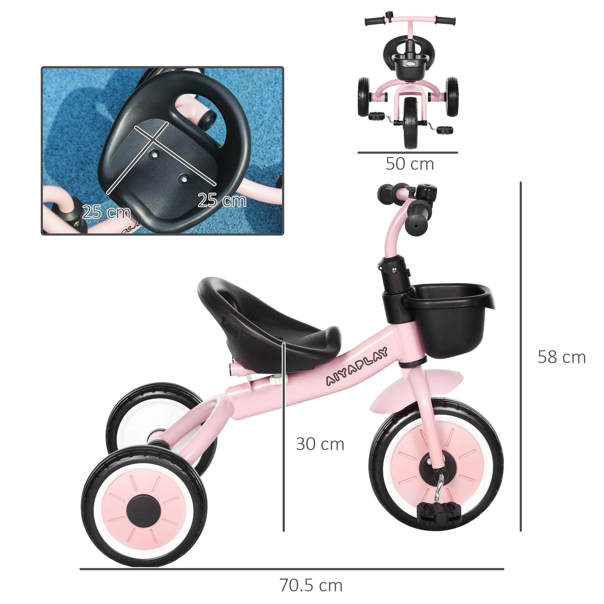 AIYAPLAY Kids Trike - Adjustable Seat, Basket, Bell - Pink - ALL4U RETAILER LTD