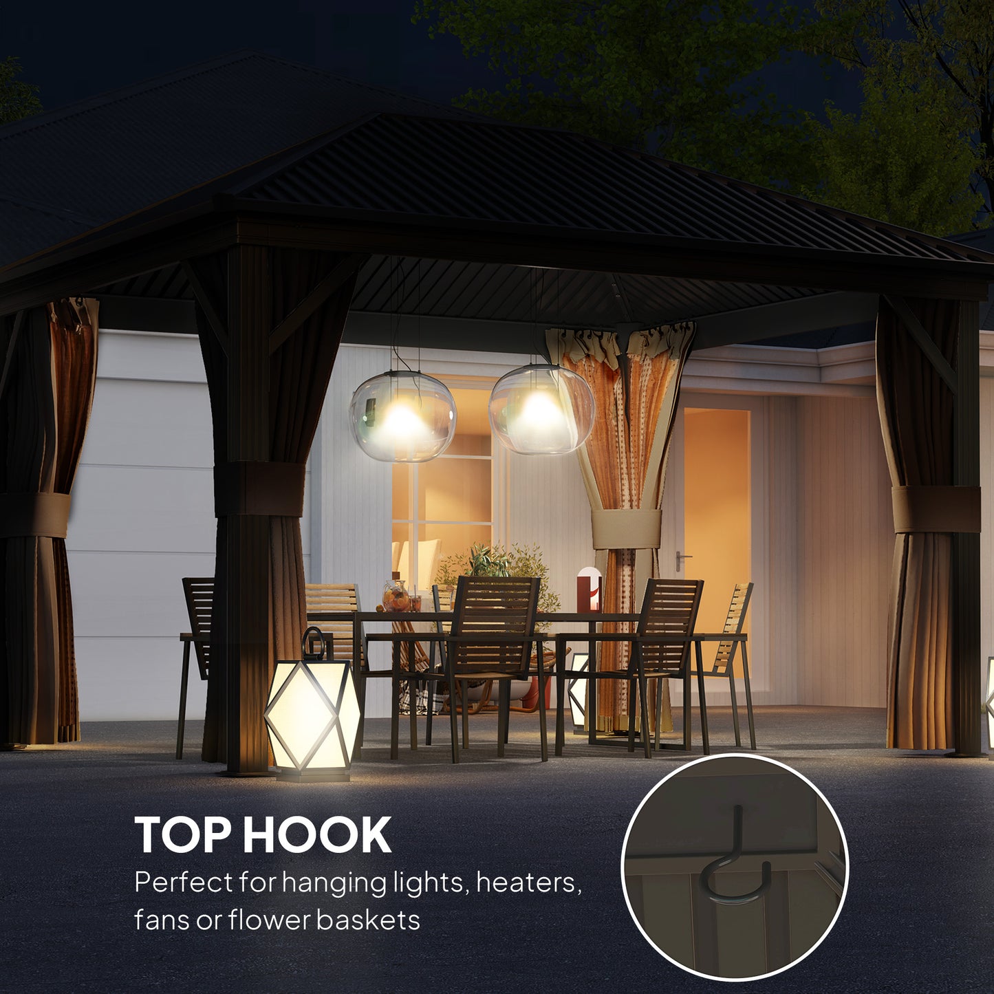 Outsunny 3.6 By 3 Metre Aluminium Hardtop Gazebo With Curtains Mesh Inset Brown With Accessories Included