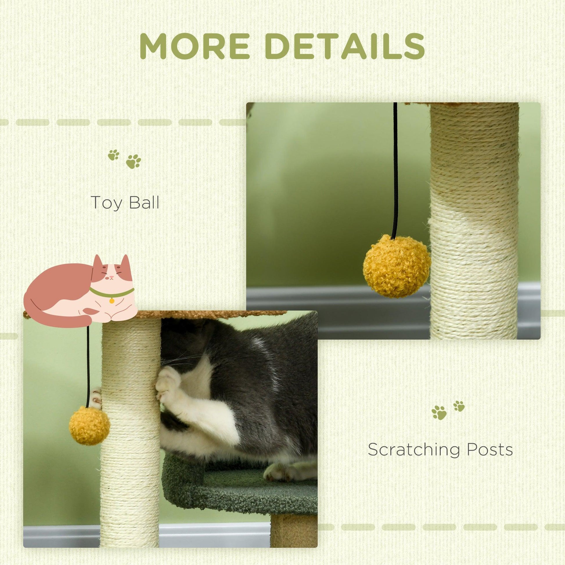 PawHut Small Cat Tree for Indoor Cats, Scratching Posts with Two Beds, Toy Ball - ALL4U RETAILER LTD