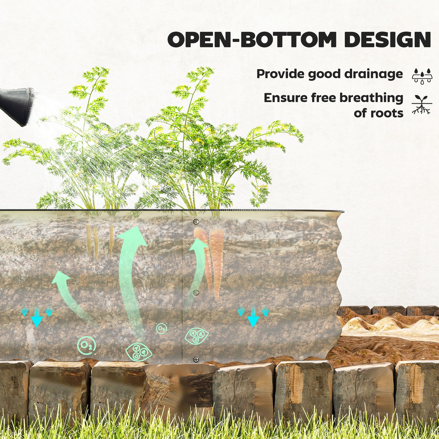 Outsunny Galvanised Raised Garden Bed With Safety Edging Cream White Outdoor Planter For Flowers Herbs Succulents