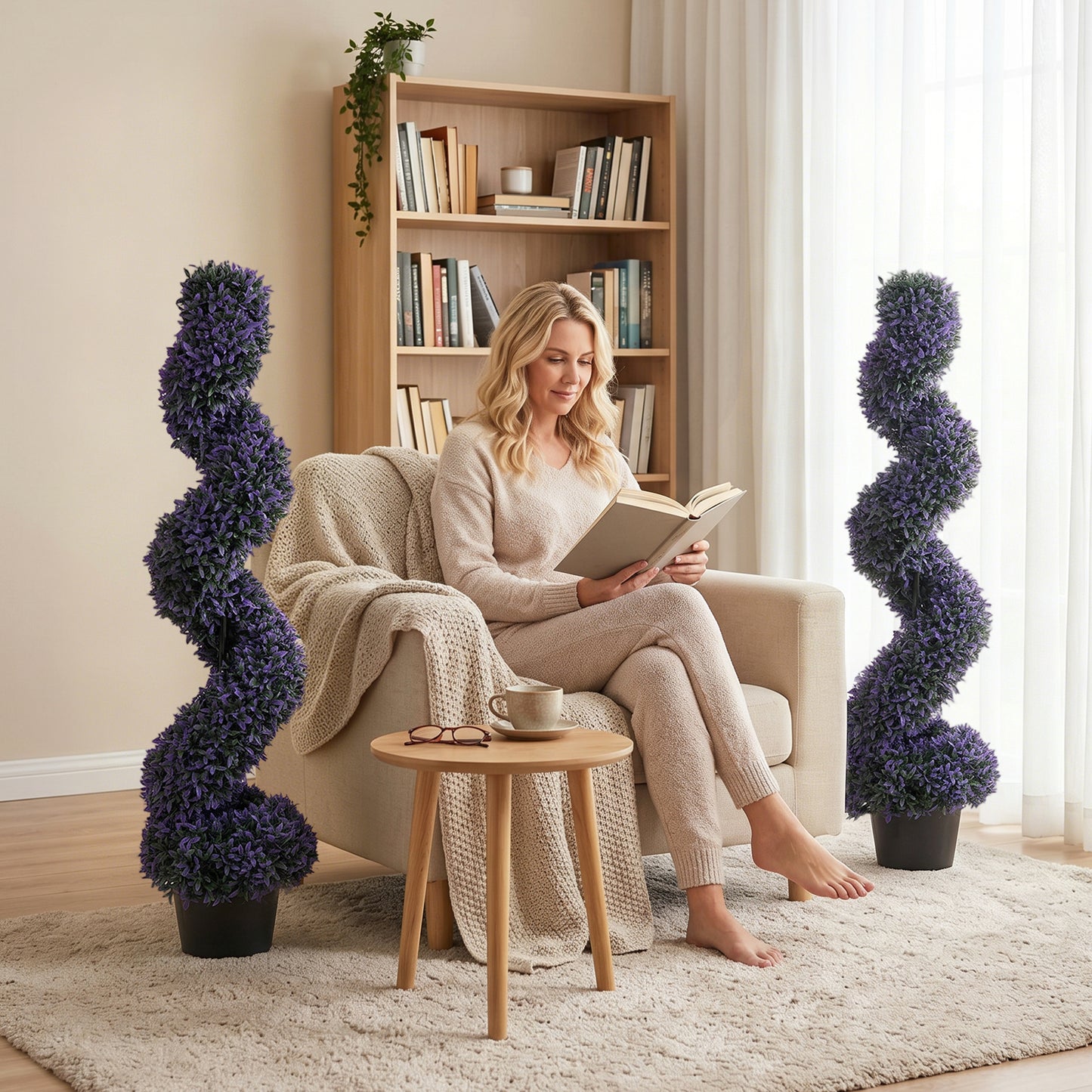 HOMCOM Decorative Artificial Plants Set Of 2 UV Resistant Fake Plants In Pot For Indoor Outdoor Decor 120 Cm Purple