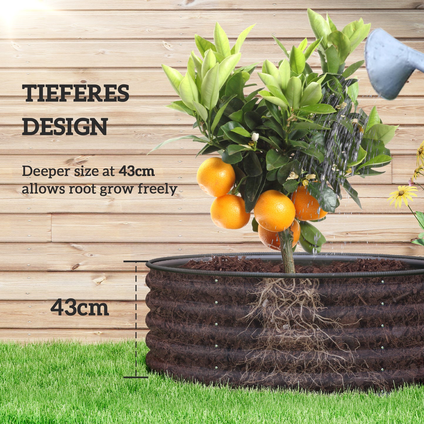Outsunny Galvanised Raised Garden Bed With Safety Edging And Gloves Outdoor Planter Box 120 x 120 x 43cm Dark Grey