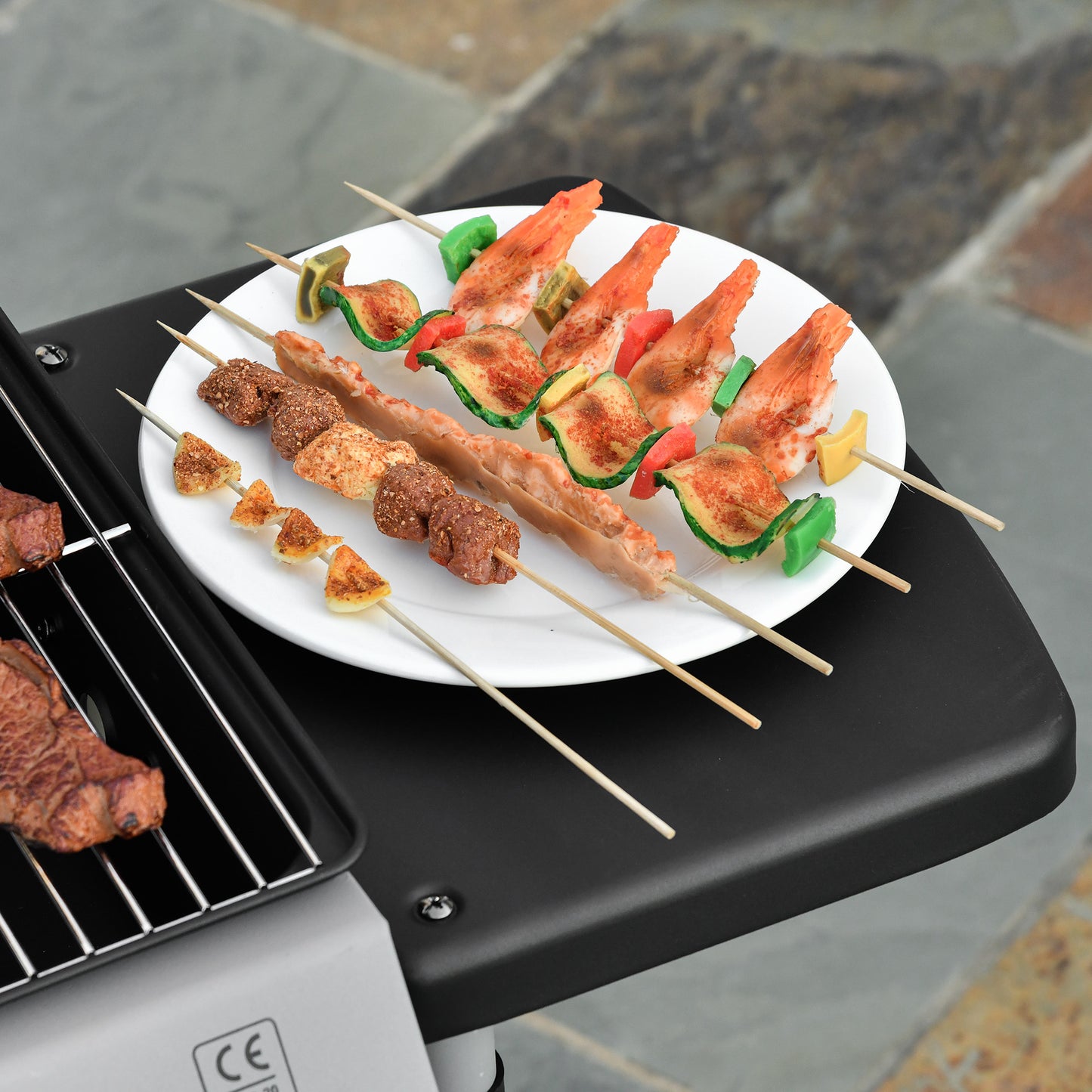 Outsunny Gas BBQ Grill With Two Point Eight kW Burners Individually Controlled And Two Extending Side Tables Grey