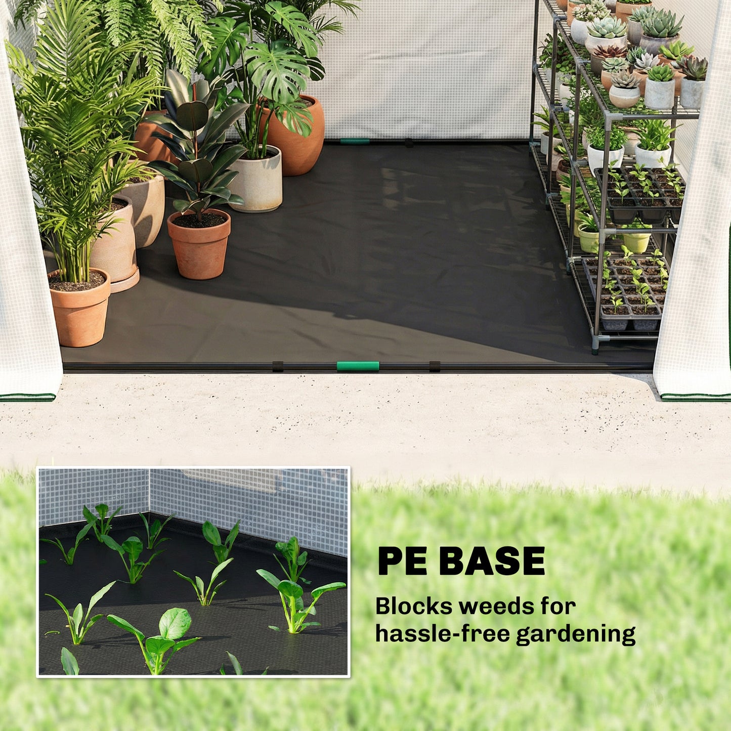 Outsunny Walk In Greenhouse For Outdoors With Steel Frame Large Plant House With Roll Up Door PE Ground Cover White