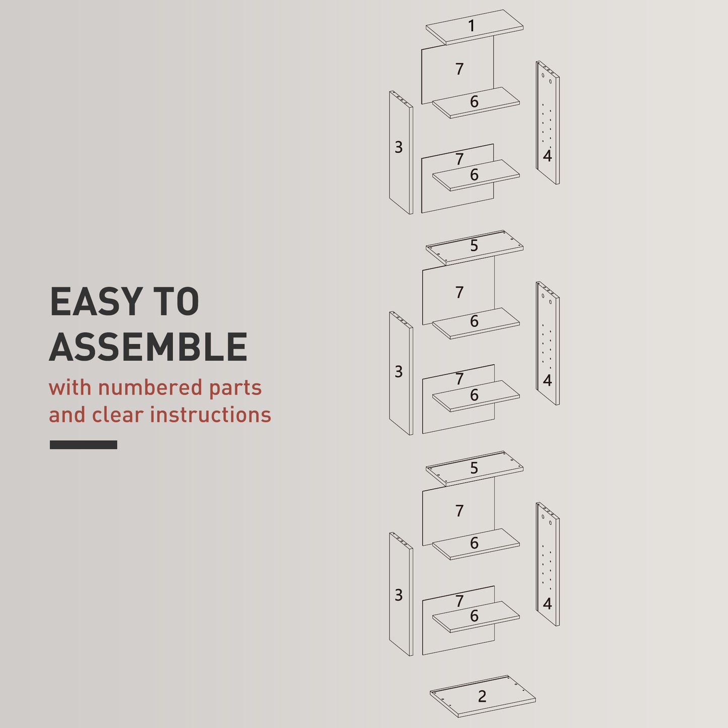 HOMCOM 260 Narrow CD Storage Unit Grey With Six Adjustable Shelves Holds 260 CDs And 120 DVDs
