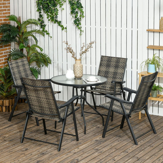 Outsunny 5 PCs Rattan Dining Sets w/ Umbrella Hole Table & Folding Armchair - ALL4U RETAILER LTD