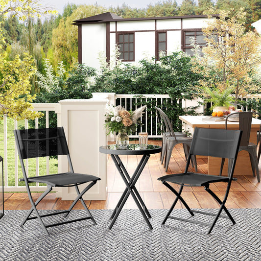 Outsunny 3 Piece Outdoor Bistro Set With Glass Top Table And Two Folding Chairs Protective Feet Black