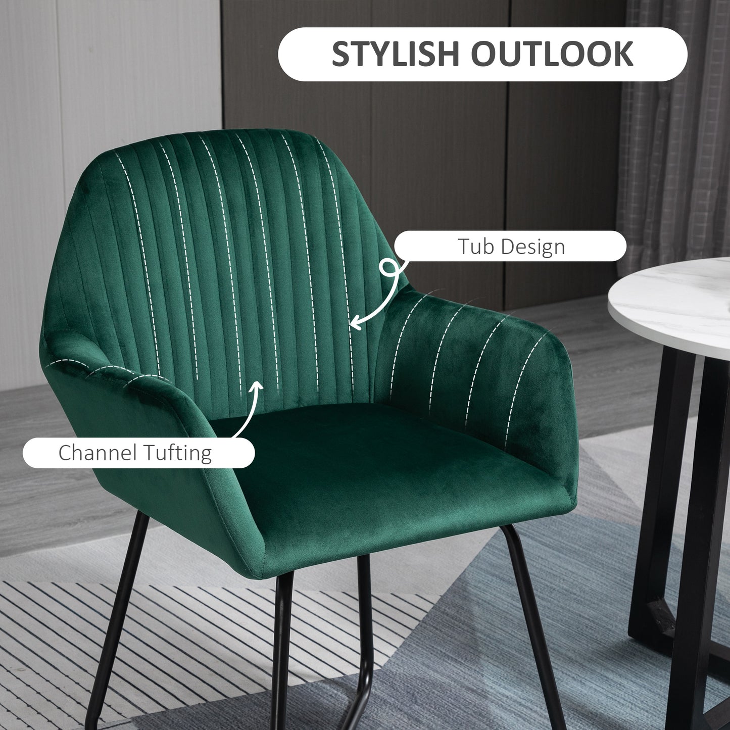HOMCOM Modern Upholstered Arm Chair With Metal Base Velvet Feel Accent Chair For Living Room Green