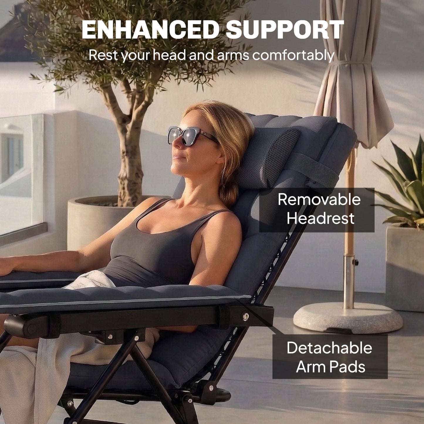 Outsunny Zero Gravity Chair Folding Sun Lounger Reclining Chair With Arm Pads Cushion Cup Holder Headrest Dark Gray