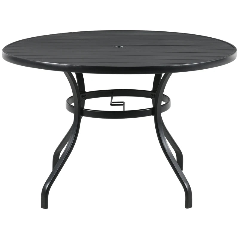 Outsunny Garden Table with Parasol Hole for Four, Slatted Metal Top, Black - ALL4U RETAILER LTD