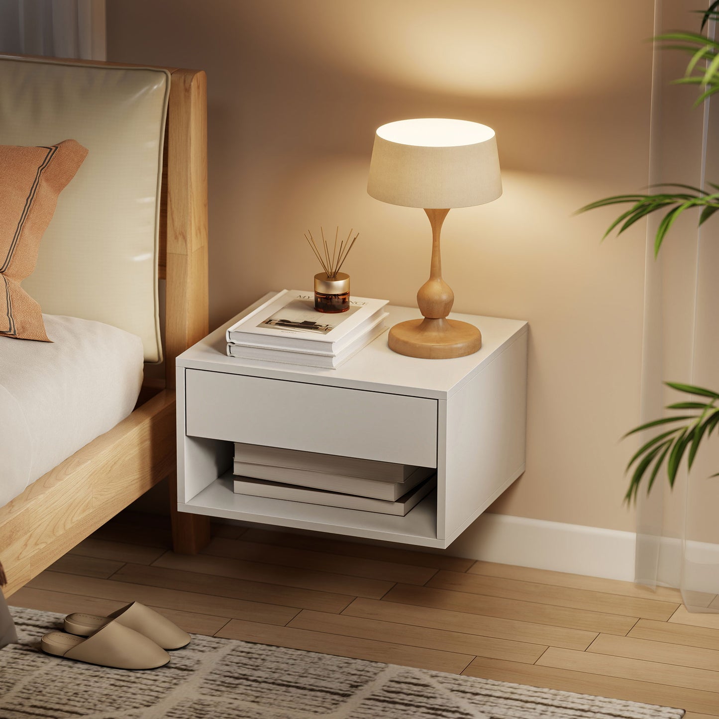 HOMCOM Floating Bedside Tables Set Of Two White With Drawer And Open Shelf Ideal For Nightstand Storage