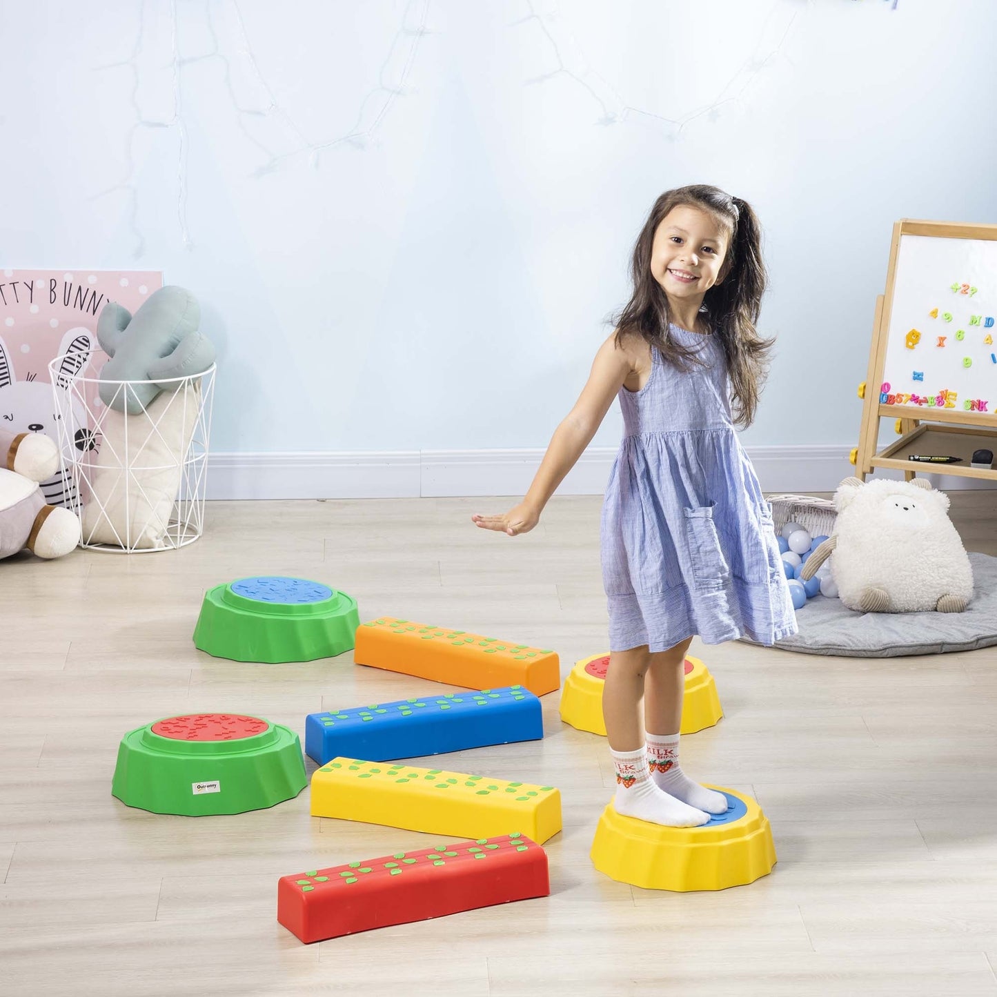 Outsunny Colorful Balance Stones: 8-Piece Non-Slip Stepping Set for Kids' Coordination Fun - ALL4U RETAILER LTD