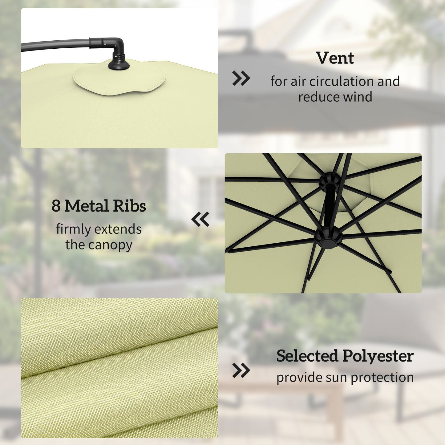 Outsunny 3m Overhanging Cantilever Parasol With Base Weights And Cover Beige For Outdoor Patio