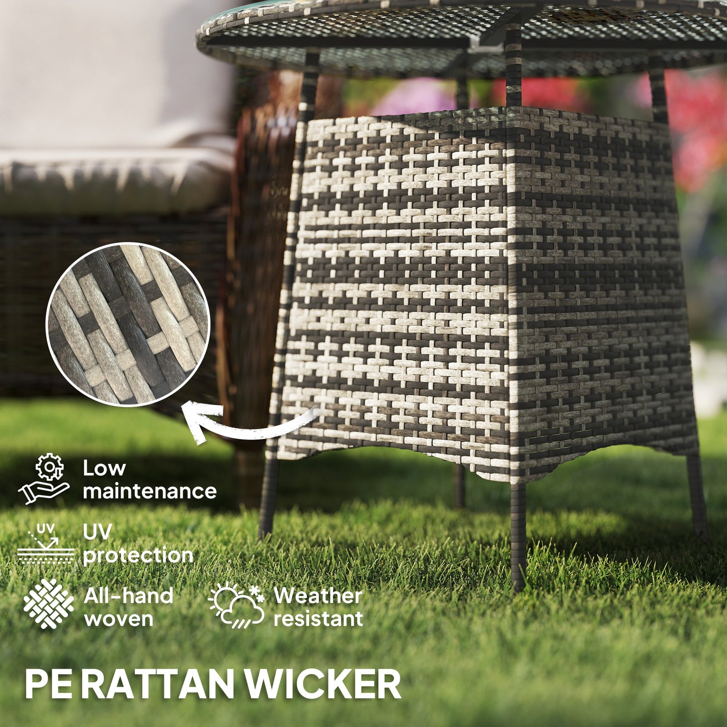 Outsunny Wicker Garden Rattan Outdoor Coffee Table With Umbrella Hole And Tempered Glass Top Grey