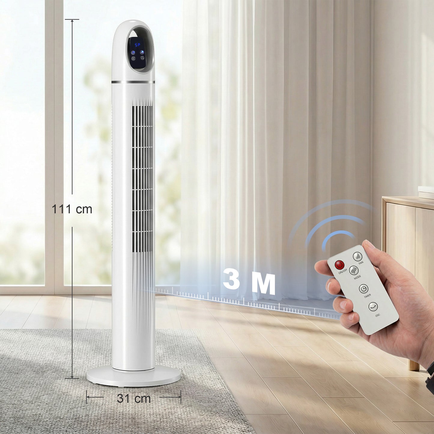 HOMCOM Tower Fan for Bedroom with 70 Degree Oscillation 3 Modes 3 Speeds 24 Hour Timer White