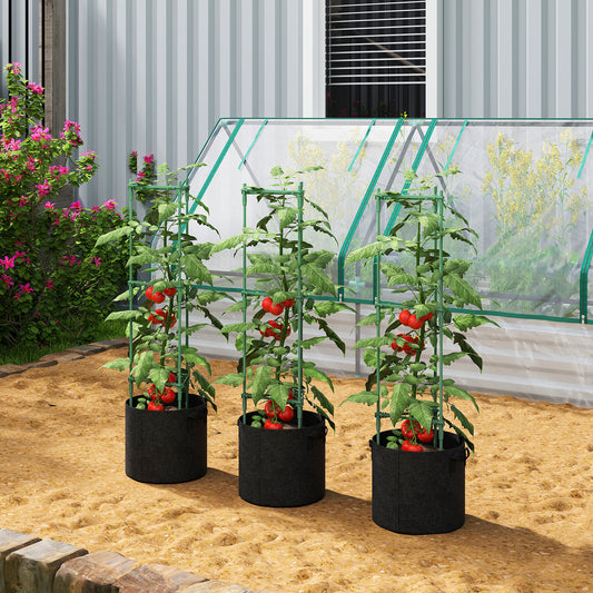 Outsunny 3 Pack Tomato Cages With 83.7L Grow Bags 120cm Adjustable Triangle Plant Stakes Trellis And Planter Bags