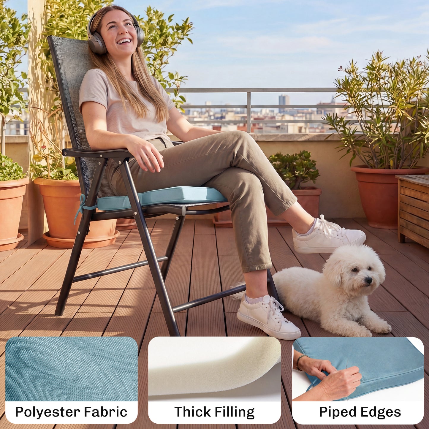 Outsunny Set of 6 Chair Cushions for Dining Chairs With Straps Indoor Outdoor Removable Tie On Garden Patio Light Grey