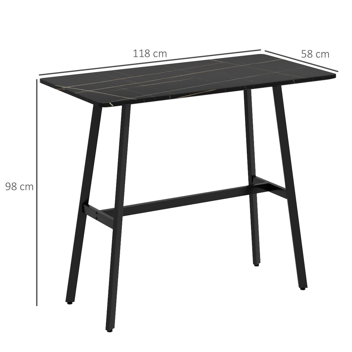 HOMCOM 118 cm Rectangular Bar Table for 4 People, Steel Legs, Black - ALL4U RETAILER LTD