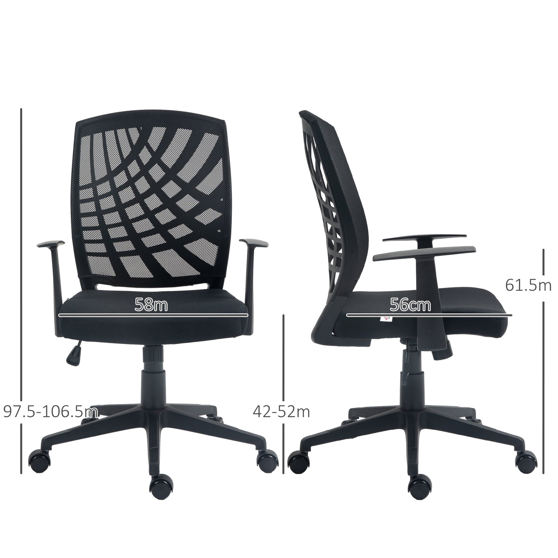 Vinsetto Adjustable Ergonomic Mesh Office Chair with Swivel Wheels for Home Workspace, Black - ALL4U RETAILER LTD