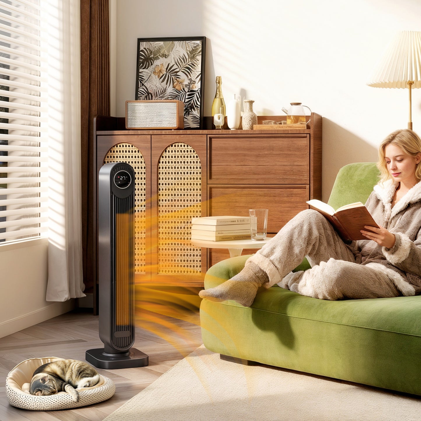 HOMCOM 2000W Ceramic Electric Heater With Fan And Oscillation Smart Timer Overheat And Tip Over Protection Black