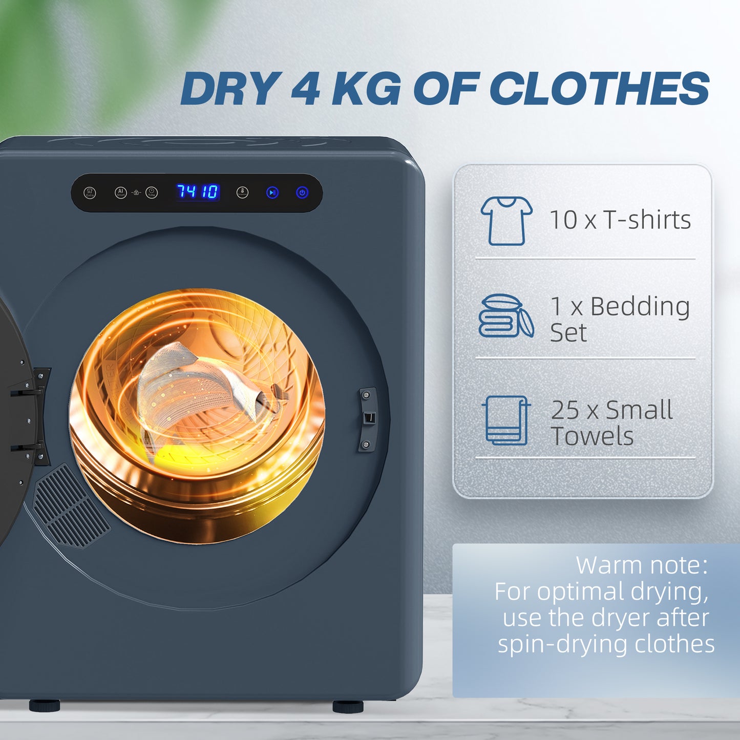HOMCOM 5Kg Compact Tumble Dryer Blue With 1000W Motor And 40-60C Auto Dry For Small Spaces