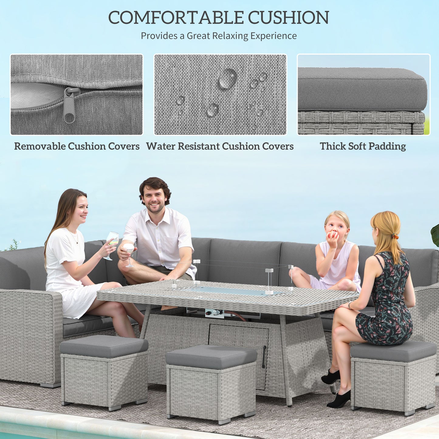 Outsunny All Season Patio Sofa Set 7 Piece Rattan Fire Pit Furniture Set For Cozy Patio Evenings Grey