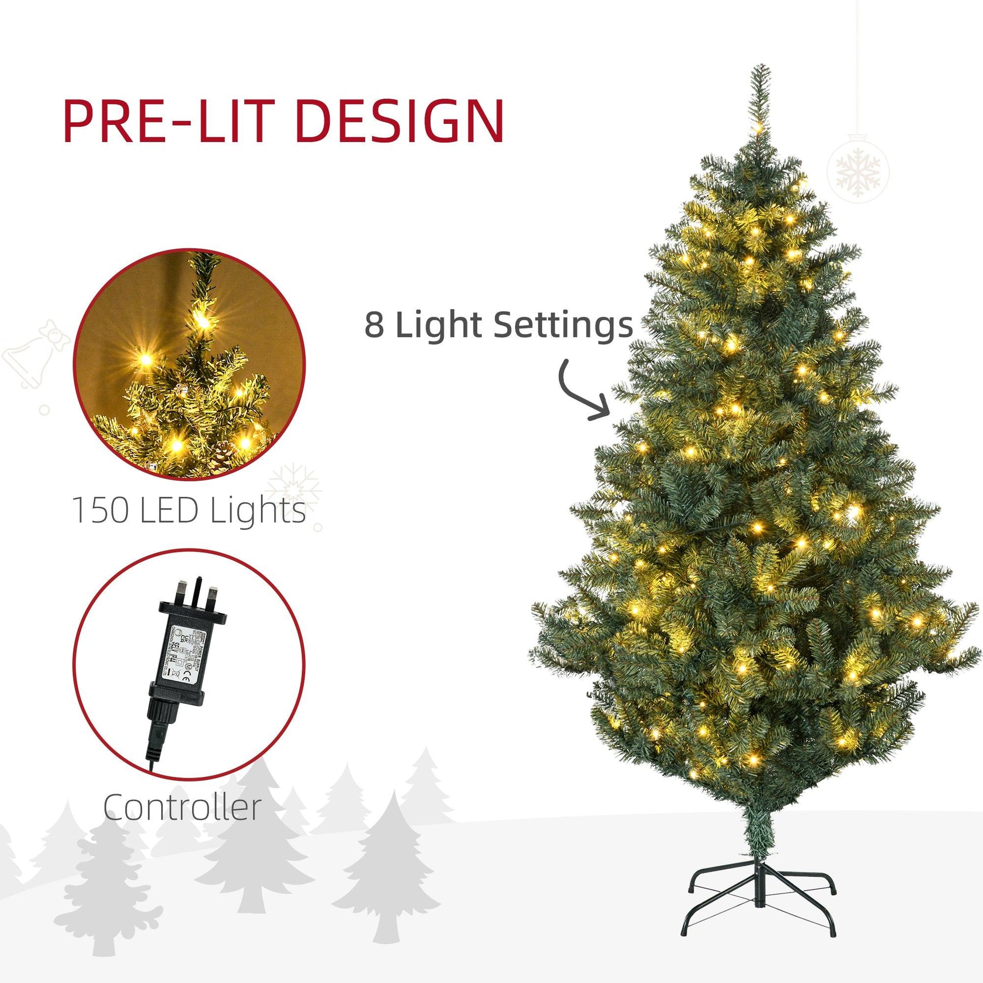 HOMCOM 6' Pre-lit Christmas Tree with Warm White LED Lights - ALL4U RETAILER LTD