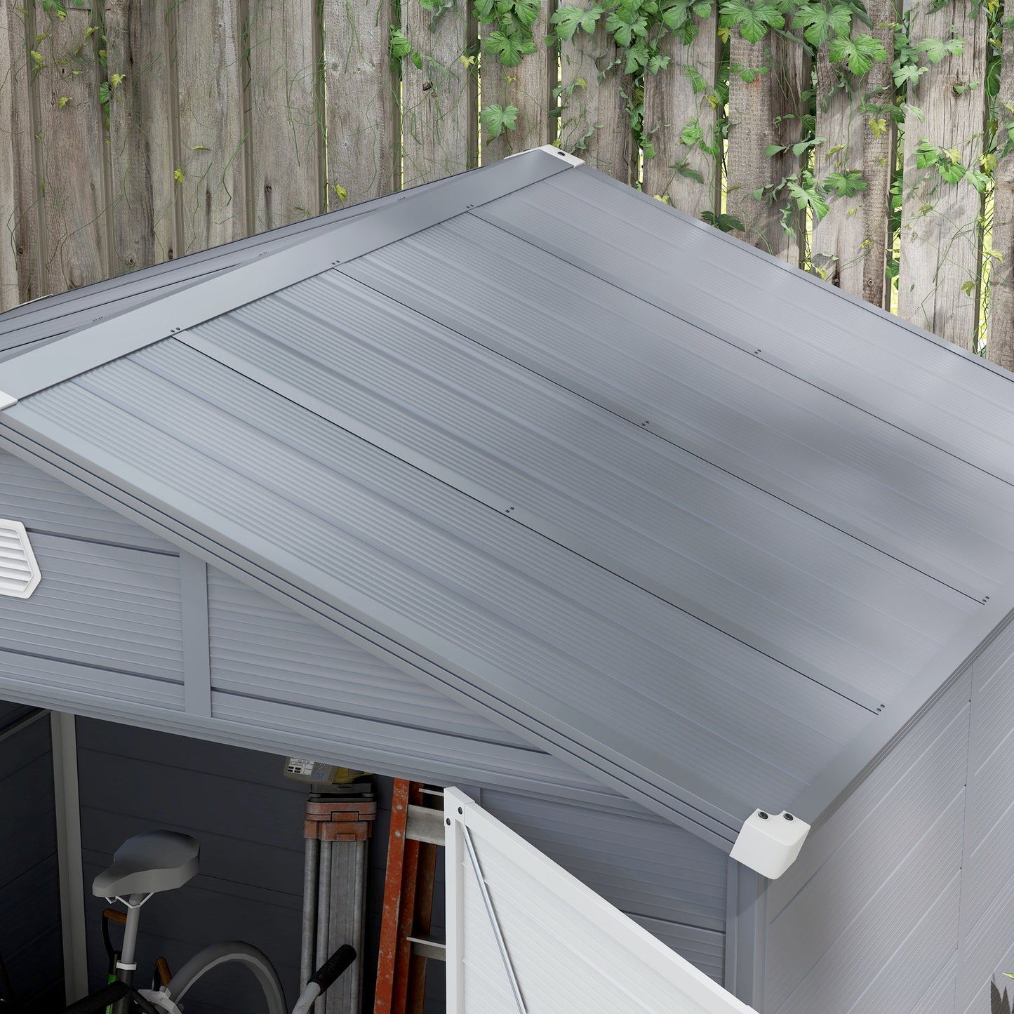 Outsunny Lockable 8x6ft Outdoor Garden Storage Shed with Ventilation and Foundation Kit - Grey Polypropylene - ALL4U RETAILER LTD