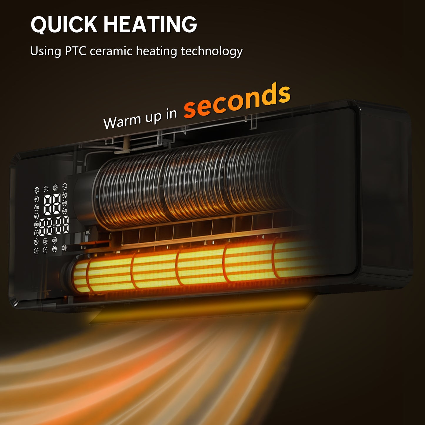 HOMCOM 2000W Ceramic Electric Heater With Fan And Adjustable Thermostat Wall Mounted Black