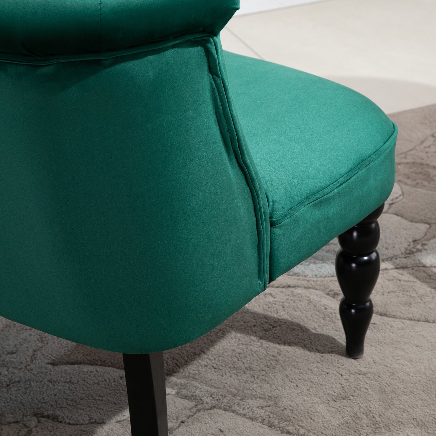 HOMCOM Velvet Accent Chairs Set Of 2 Button Tufted Wingback With Rubber Wood Legs Dark Green For Living Room And Bedroom