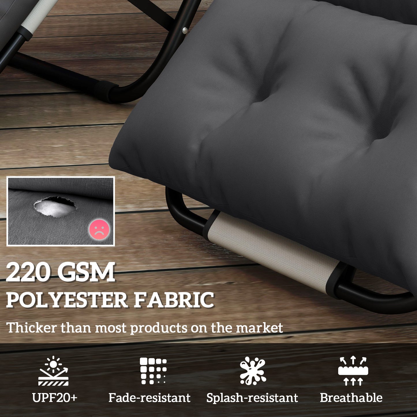 Outsunny Set Of Two 190 X 56 Cm Sun Lounger Cushions Dark Grey With Durable Polyester Fabric And Ties