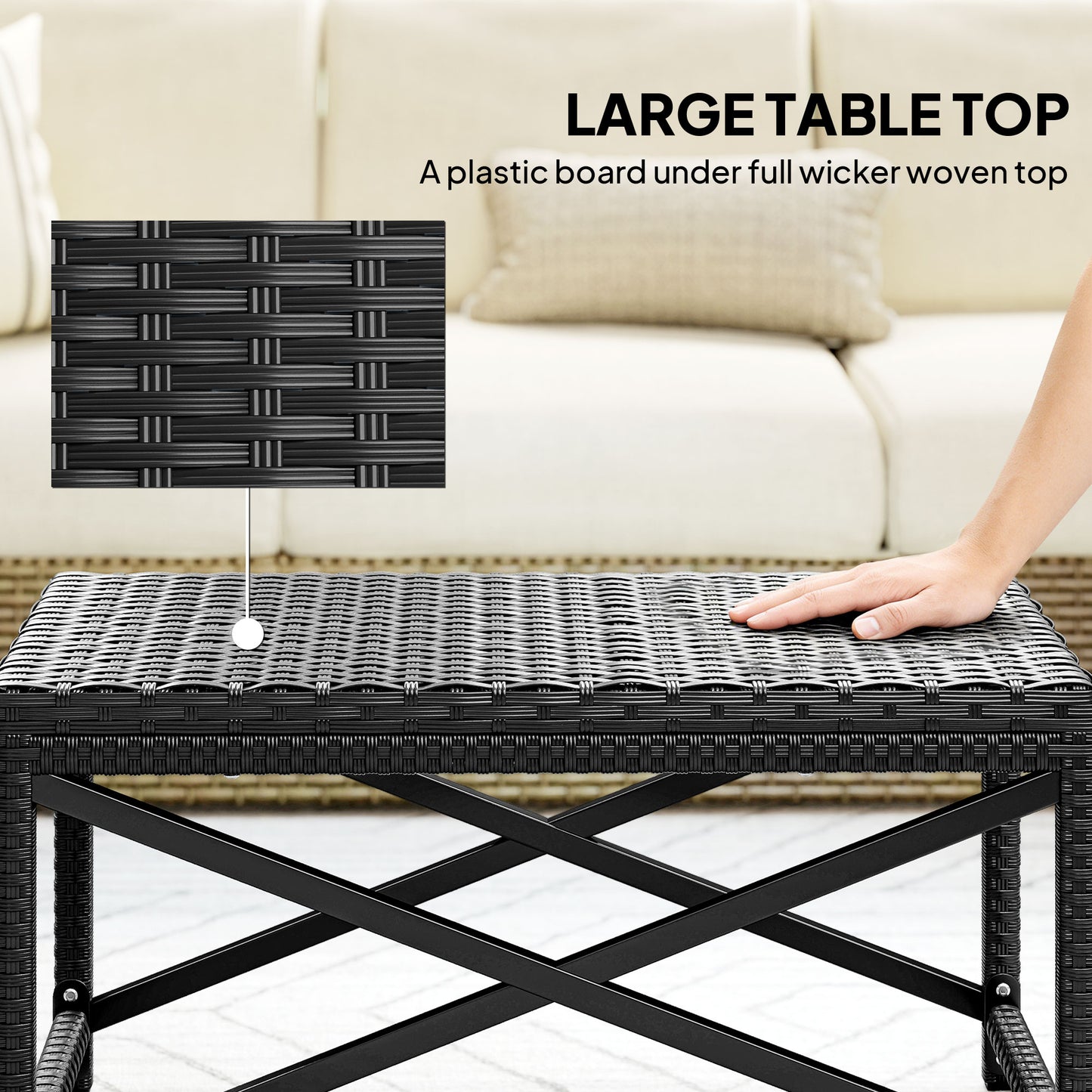 Outsunny Outdoor Coffee Table With X Shape Frame And Rattan Top For Patio Balcony Black