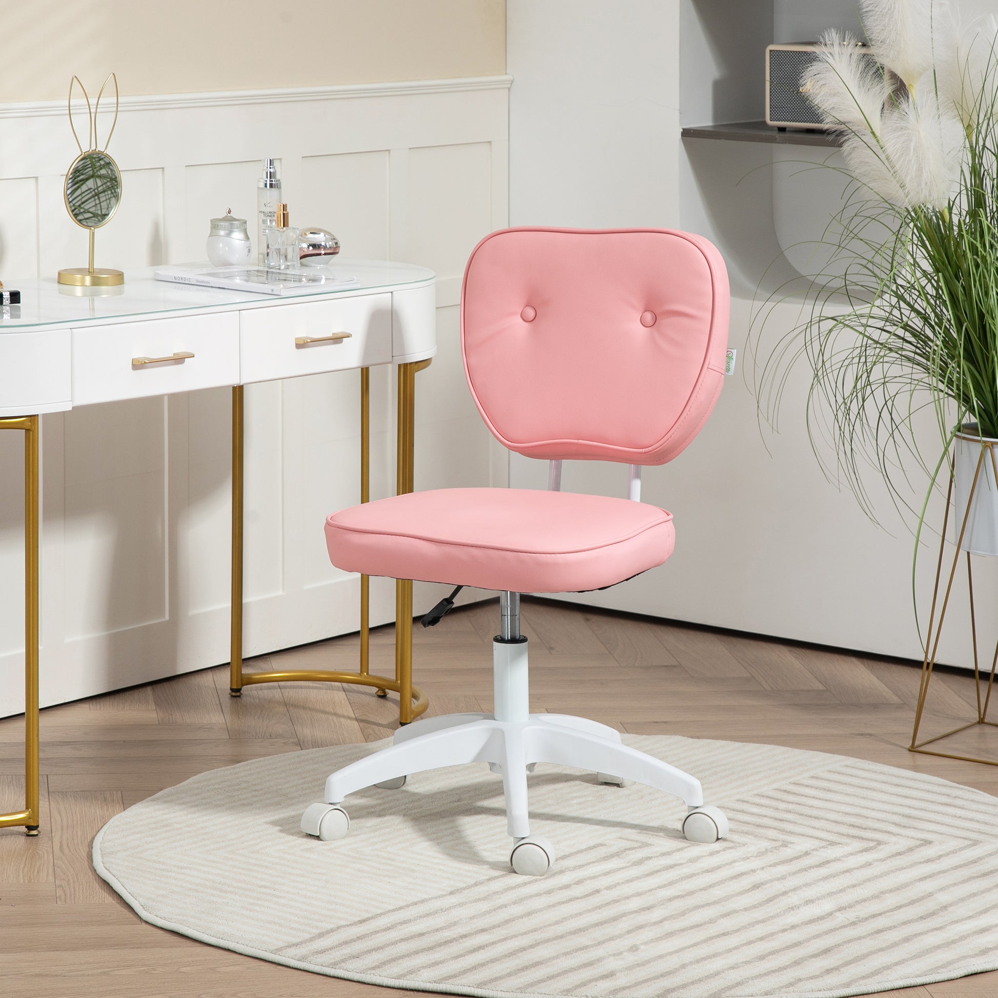 Vinsetto Pink PU Leather Swivel Office Chair with Adjustable Height and Armless Design - ALL4U RETAILER LTD