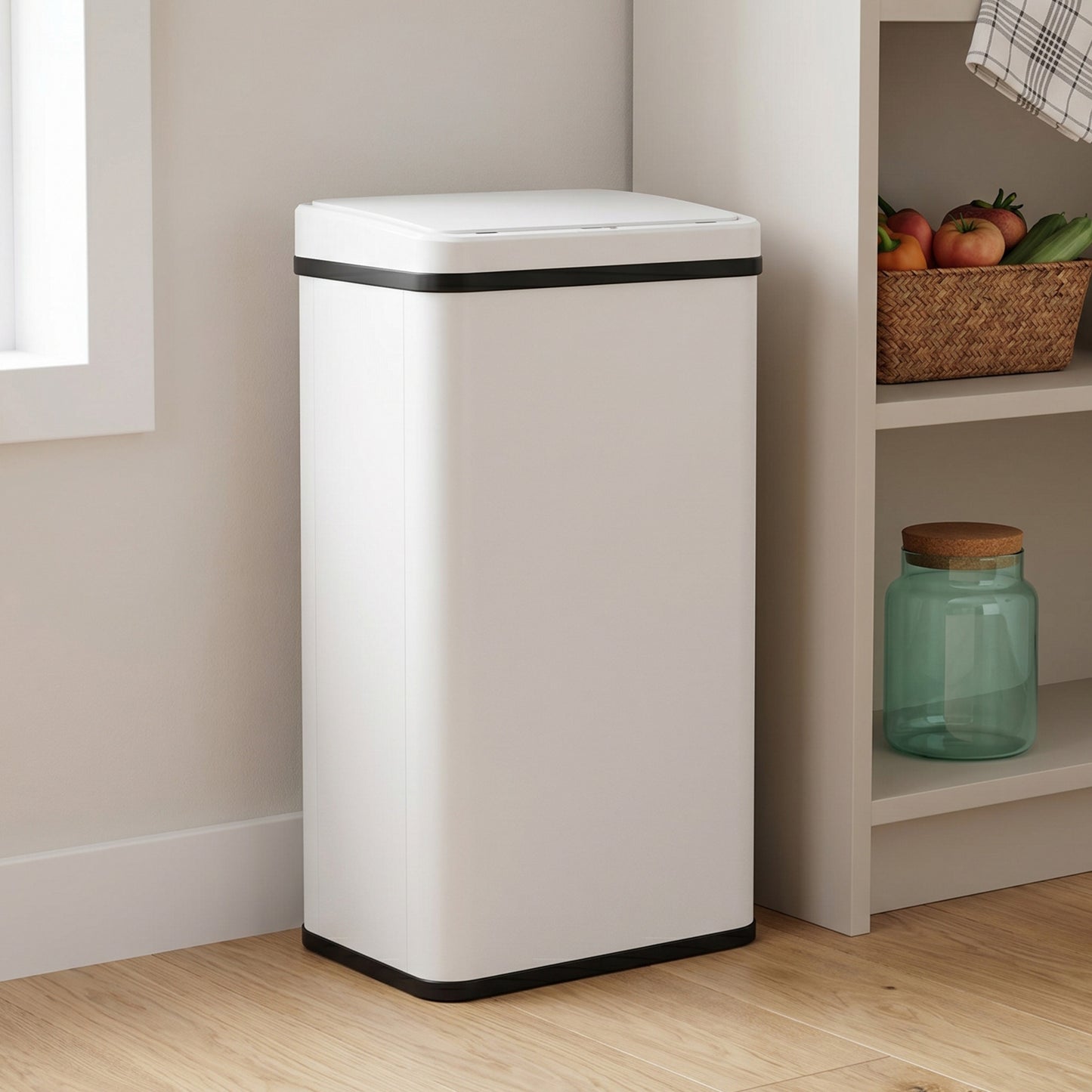 HOMCOM 50L Sensor Bin With Soft Close Lid Stainless Steel Automatic Touchless Motion Sensor Kitchen Bin White