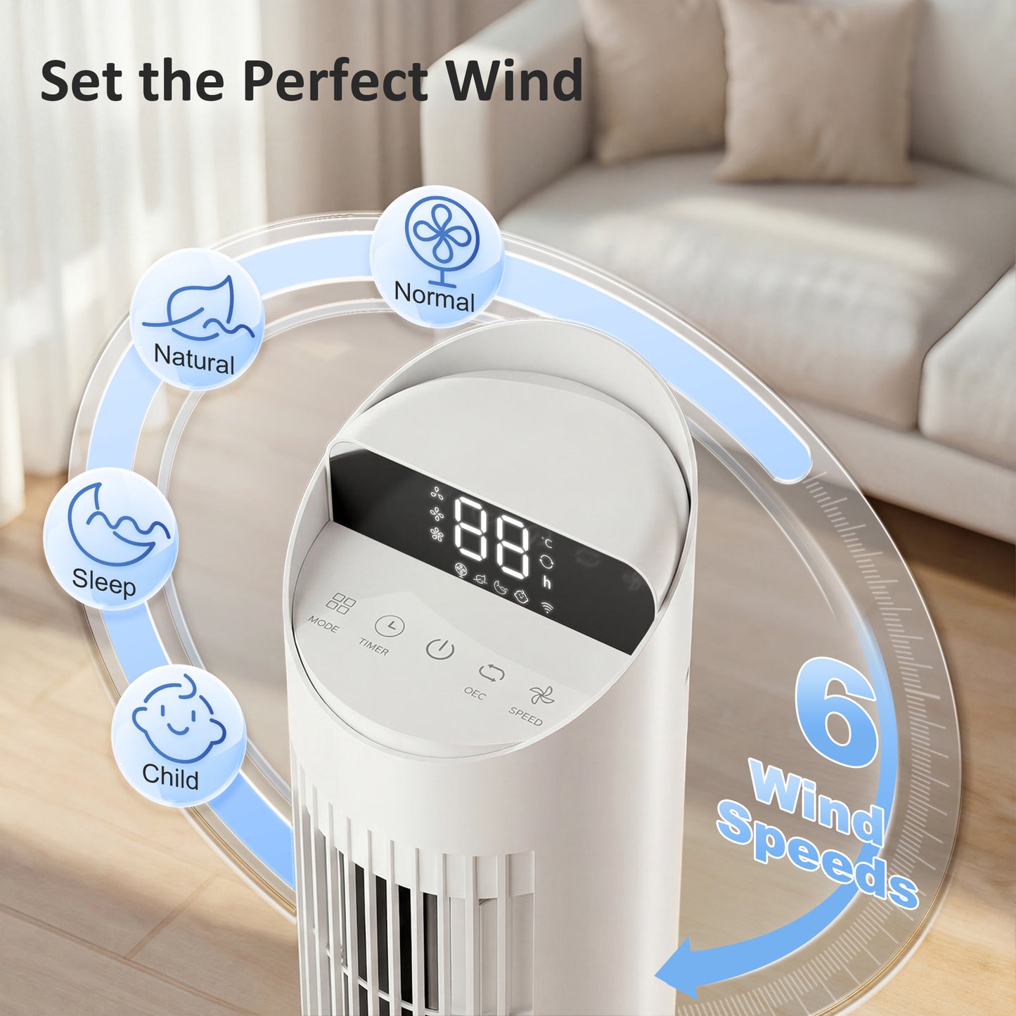 HOMCOM Tower Fan With WiFi App Remote Control Standing Floor Cooling Fan 101.8 cm White