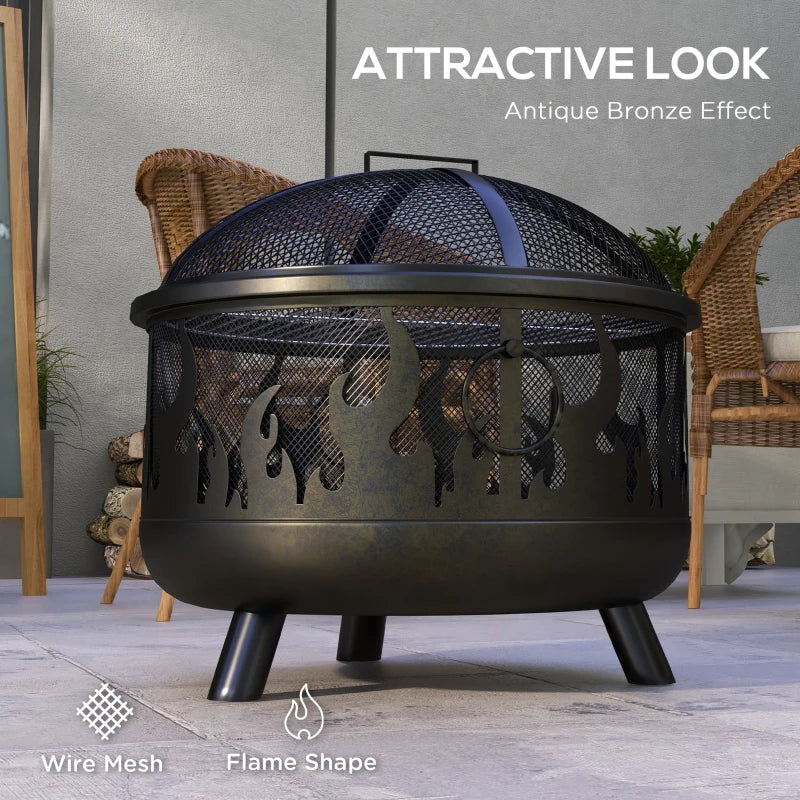 Outsunny Black Steel Fire Pit BBQ with Poker - Multi-Functional Outdoor Fire Feature for Grilling and Entertaining - ALL4U RETAILER LTD