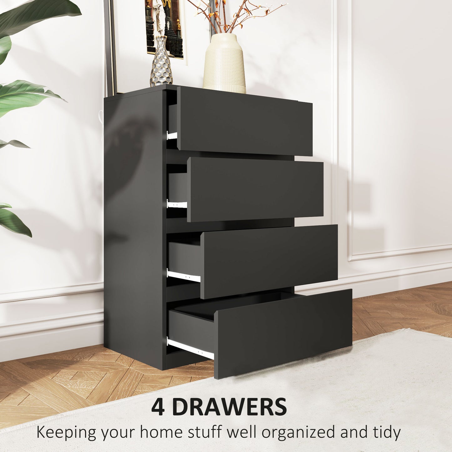 HOMCOM Four Drawer Chest of Drawers Modern Dresser for Bedroom Storage and Organization