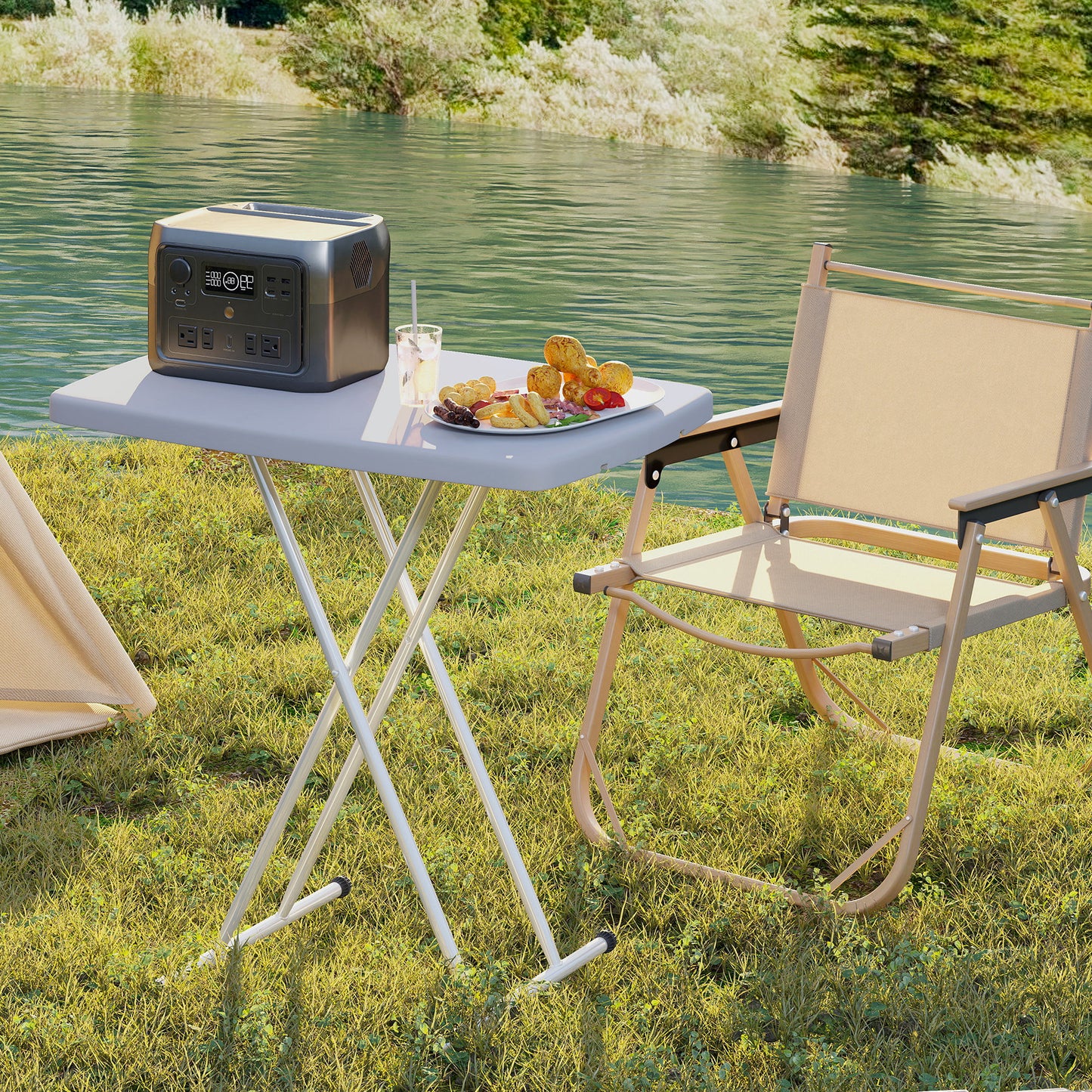 Outsunny Minimal Folding Outdoor Table For Camping And Picnics Grey And White Portable Lightweight