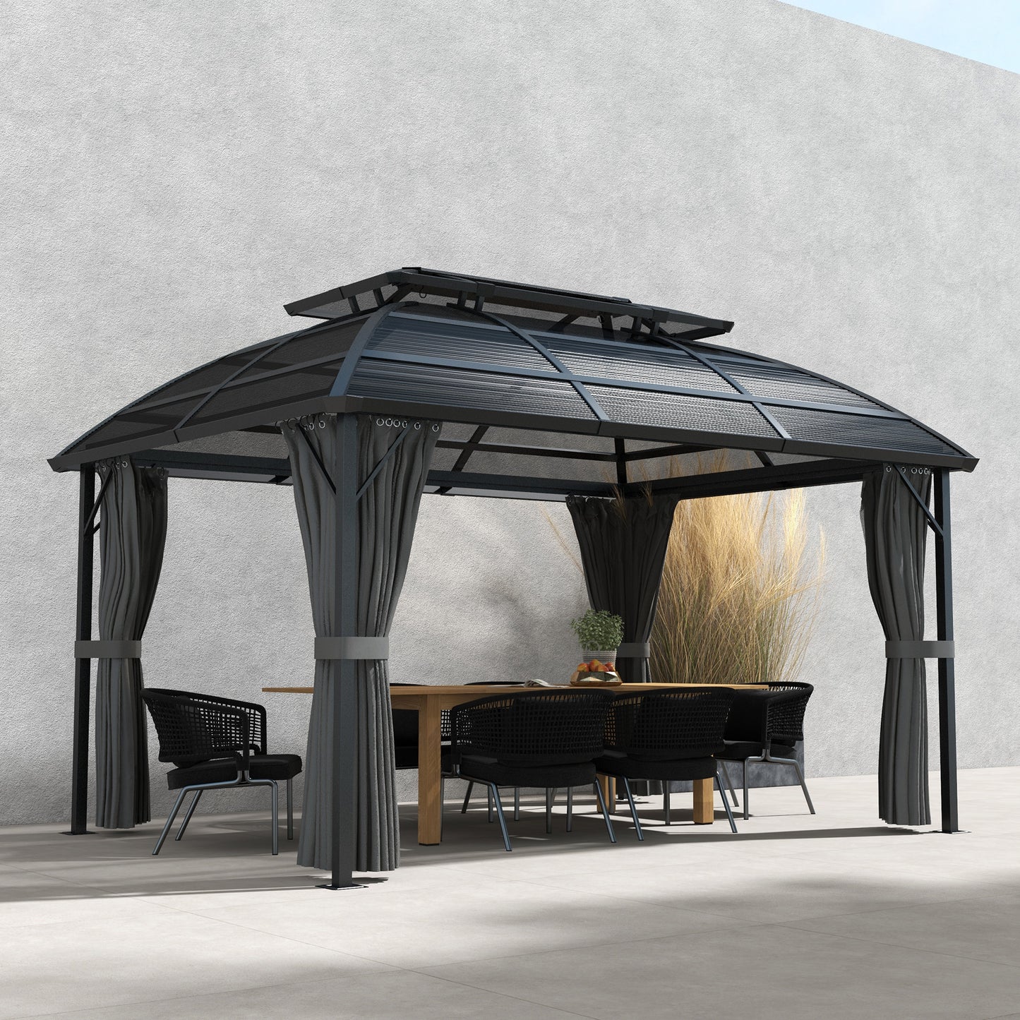 Outsunny 4x3m Black Aluminium Frame Hardtop Gazebo with Insect Nets and Accessories - ALL4U RETAILER LTD