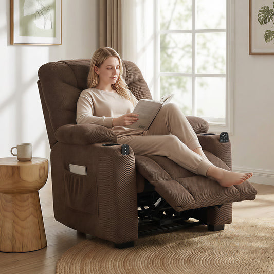 HOMCOM Electric Massage Recliner With Vibration And Heat Memory Function USB Port Footrest Side Pocket Brown