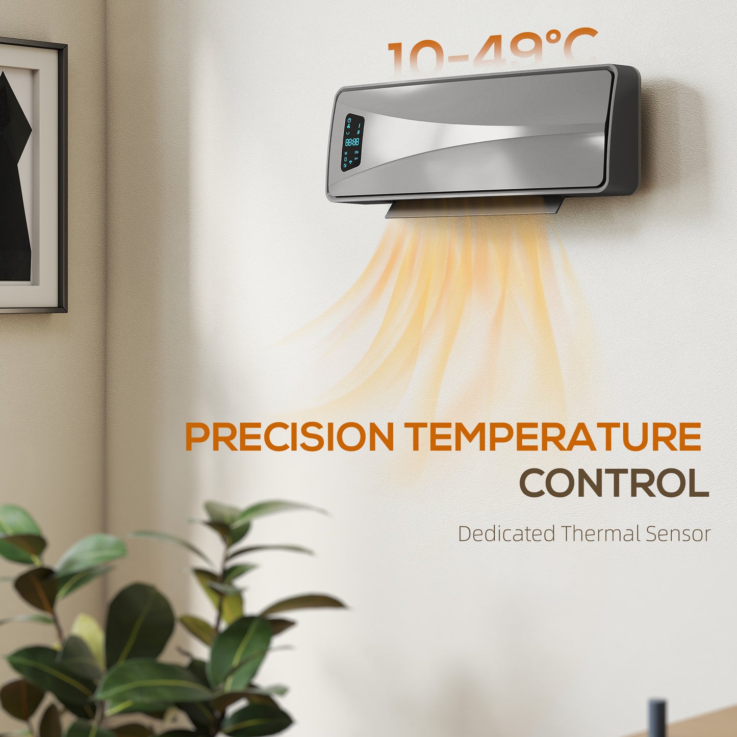 Homcom 2000W Ceramic Electric Heater With Fan Adjustable Thermostat Wall Mounted Grey