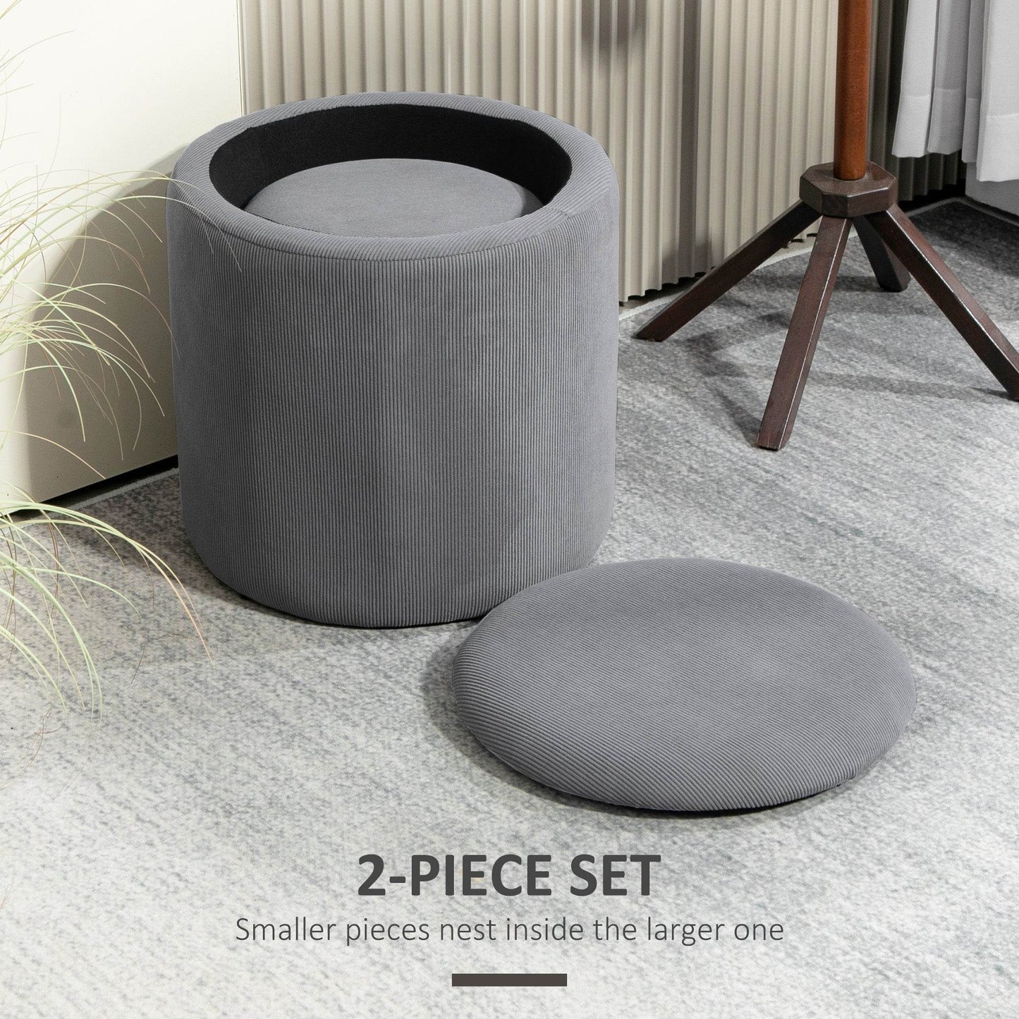 HOMCOM Stylish Nesting Storage Ottomans with Cushioned Tops - Light Grey - ALL4U RETAILER LTD