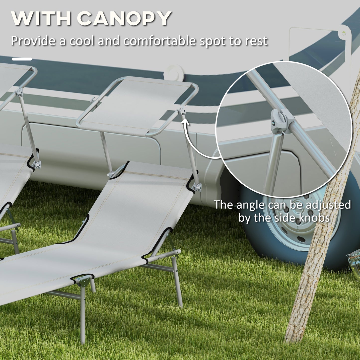 Outsunny Adjustable Outdoor Sun Lounger Set of 2 with Canopy Shade | Reclining Folding Chairs - ALL4U RETAILER LTD