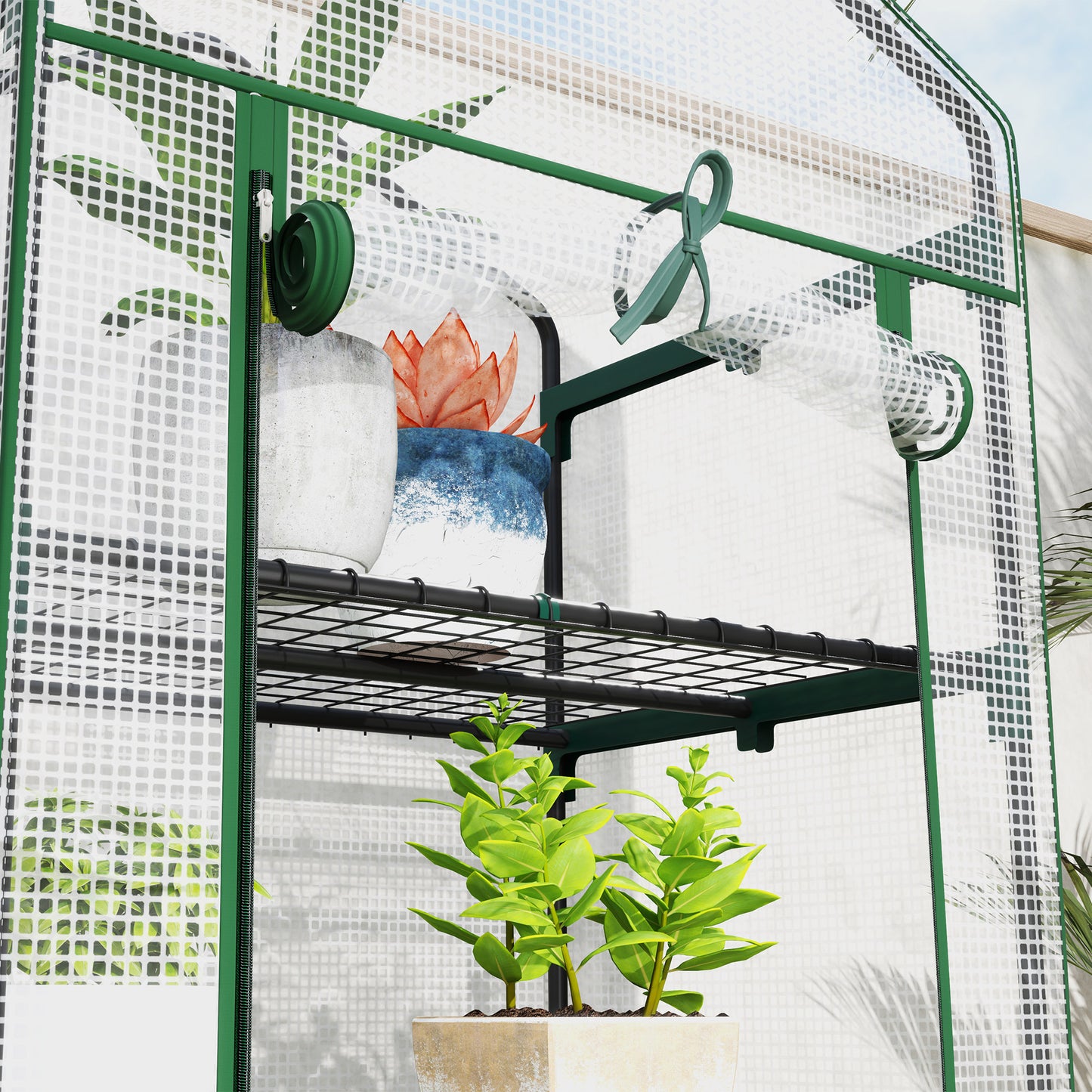 Outsunny 193cm Five Shelf Mini Greenhouse White with Roll Up Door for Small Spaces Balcony Porch