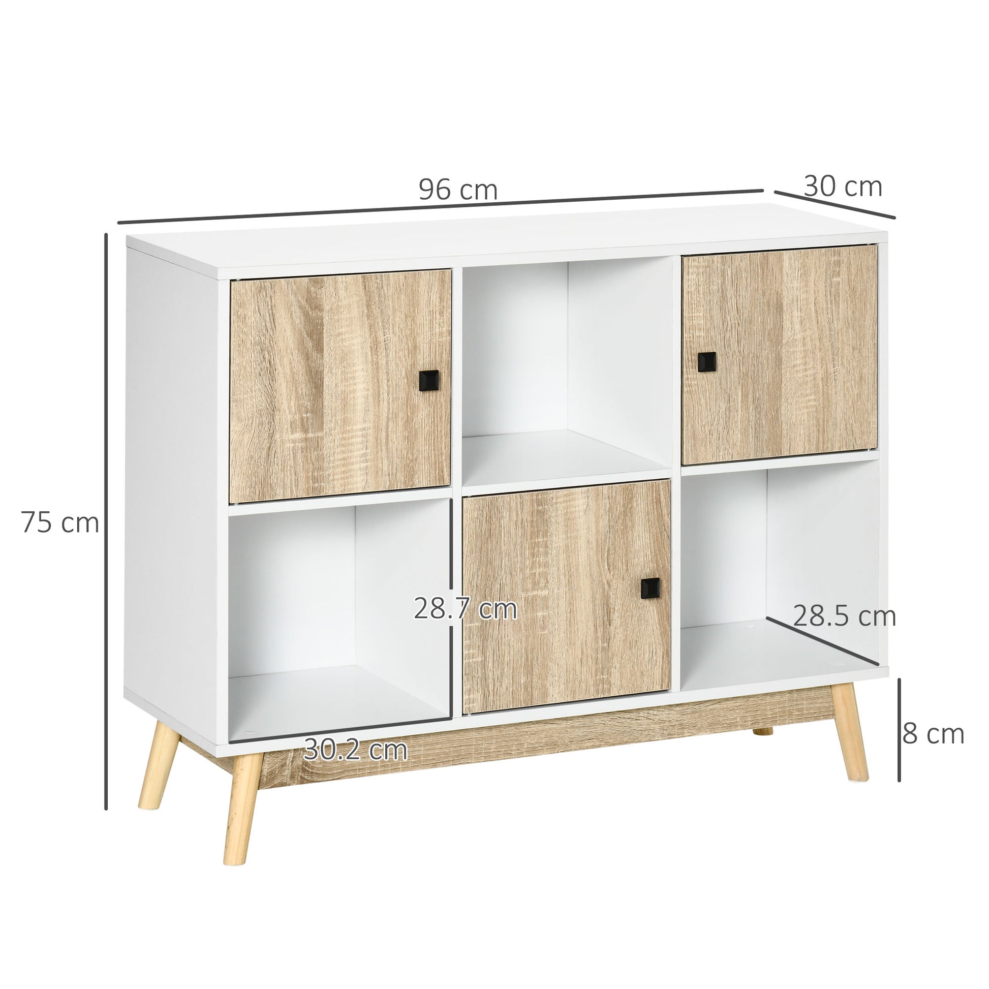 HOMCOM Natural Finish Multi-Functional Storage Cabinet with 6 Cubes & Doors for Living Spaces - ALL4U RETAILER LTD