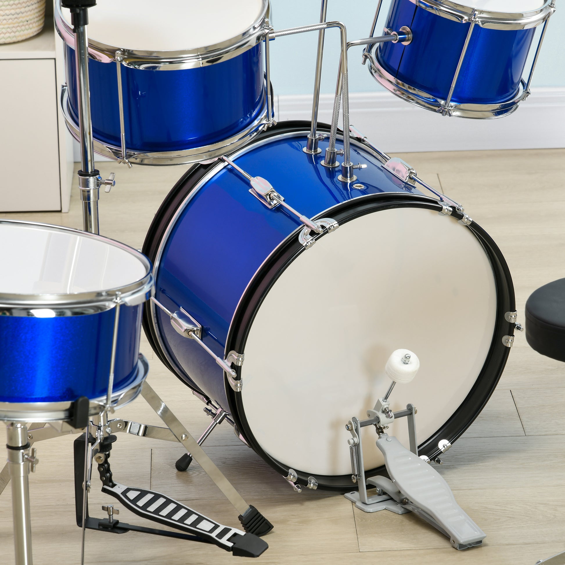 AIYAPLAY 11-Piece Children’s Drum Set with Adjustable Stool, Drumsticks, Pedal, and Cymbals - Perfect for Ages 3-6, Blue - ALL4U RETAILER LTD