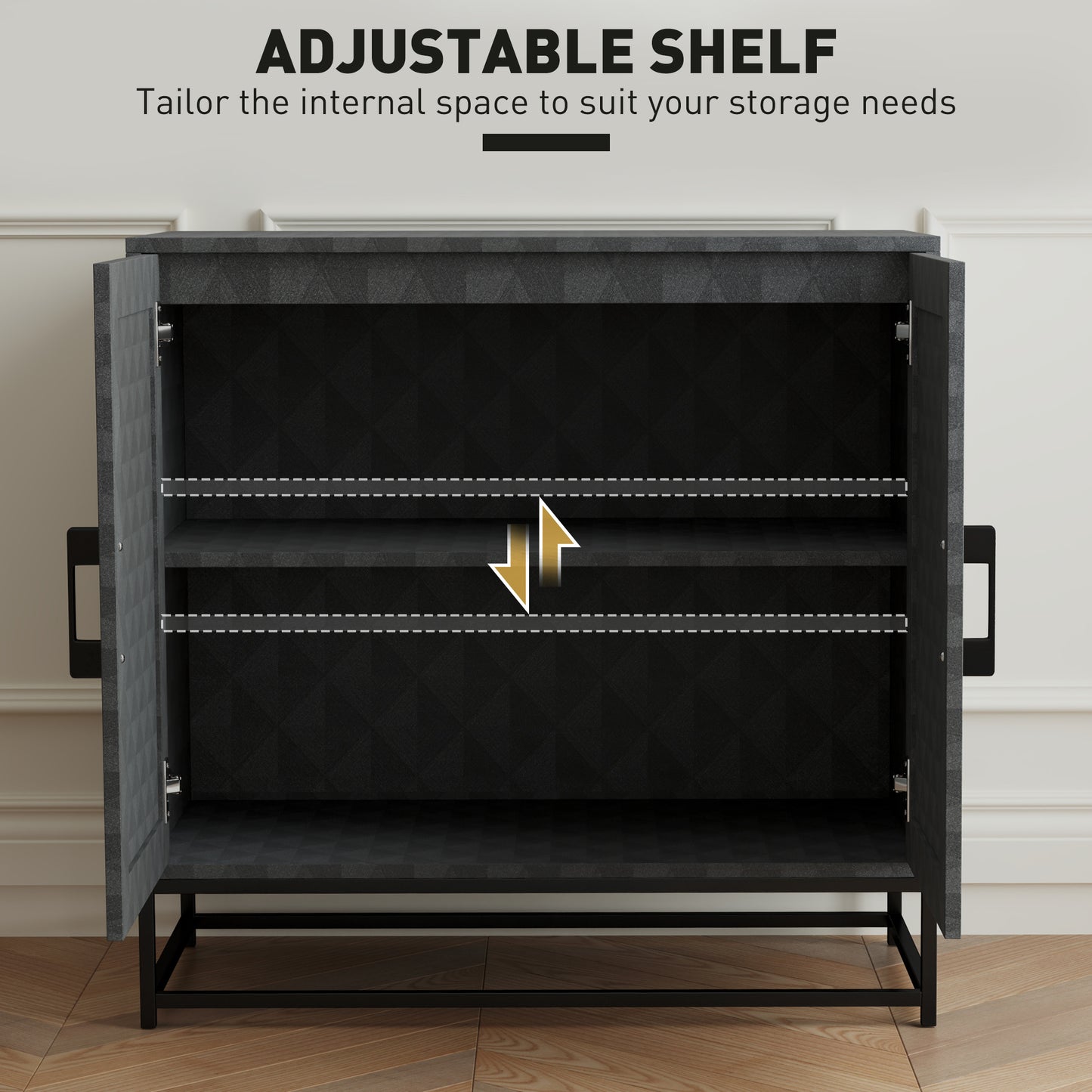 HOMCOM Modern Sideboard Freestanding Storage Cabinet With Adjustable Shelf And Two Doors For Living Room Black