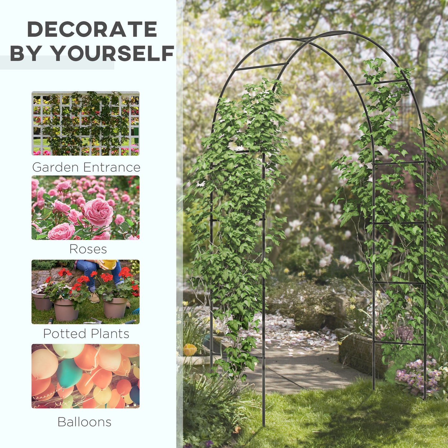 Outsunny Outdoor Garden Arch Metal Arbor For Climbing Plants Roses Vines Wedding Arch Outdoor 140L X 40W X 240H Cm Black